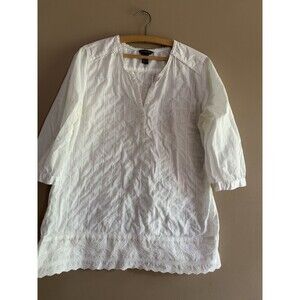 Bit & Bridle White 100% Cotton Eyelet Button Up Shirt Womens 3/4 Sleeve Size L